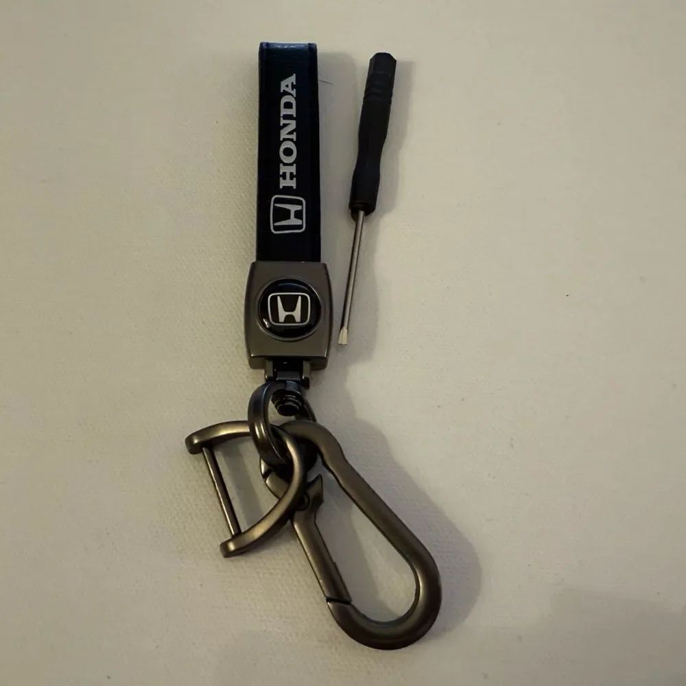 Honda Key Fob Keychain in Black Leather with Logo NWT
